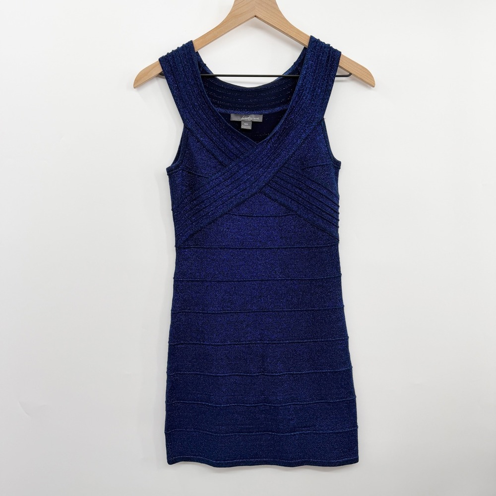 Vintage Y2K Forever 21‎ Bandage Dress in Glitter Metallic Blue Size M